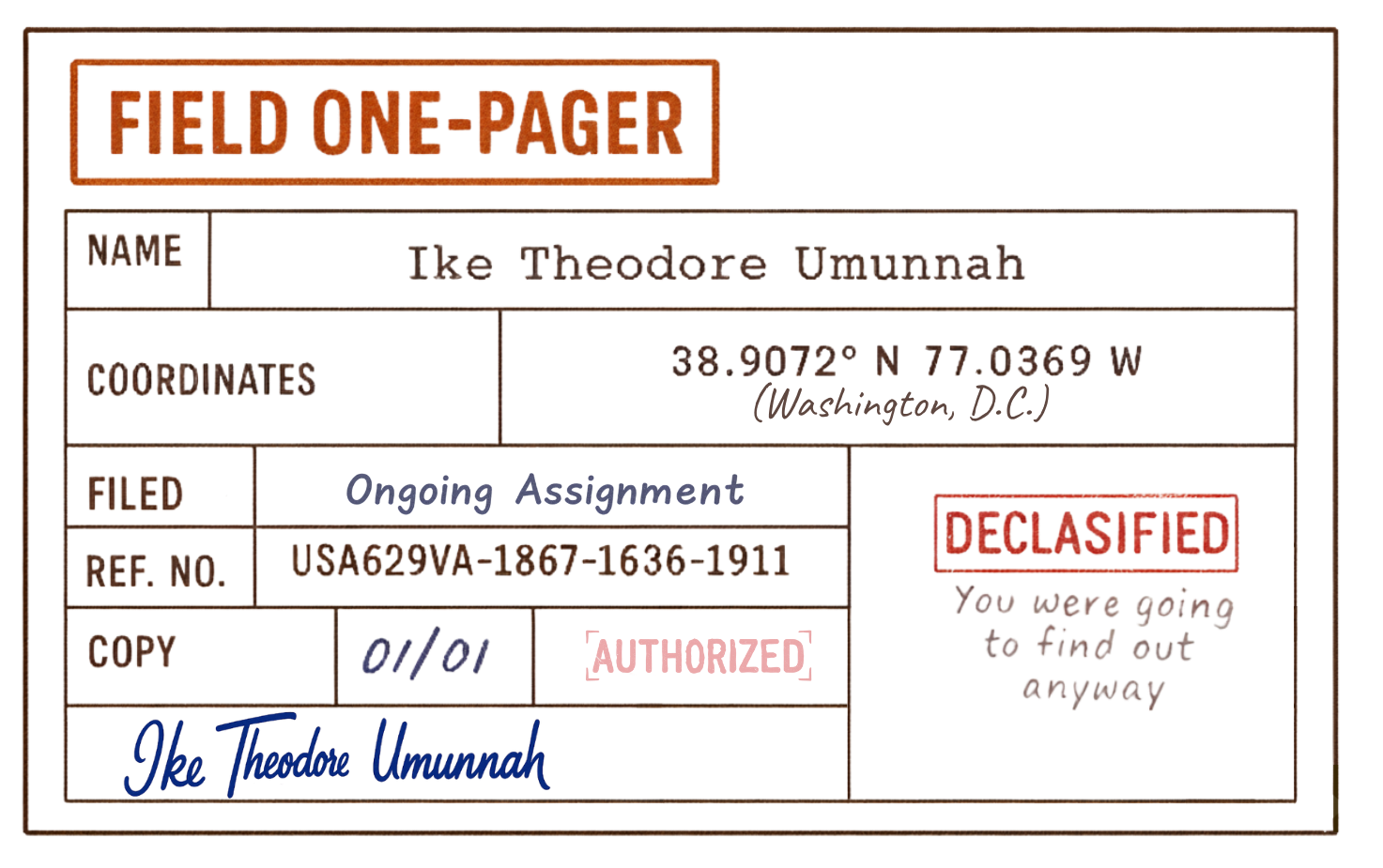 Field dossier for Ike Theodore Umunnah